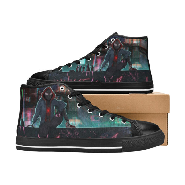 Miles Morales Spiderman Animation Hoodie Graffiti High Top Canvas Kid's Shoes - Image 4
