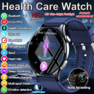 2025 New NFC Health MonitorUric Acid Blood Pressure Blood oxygen Body Analysis Smart Watch ECG+PPG Clock Smartwatch Men lady