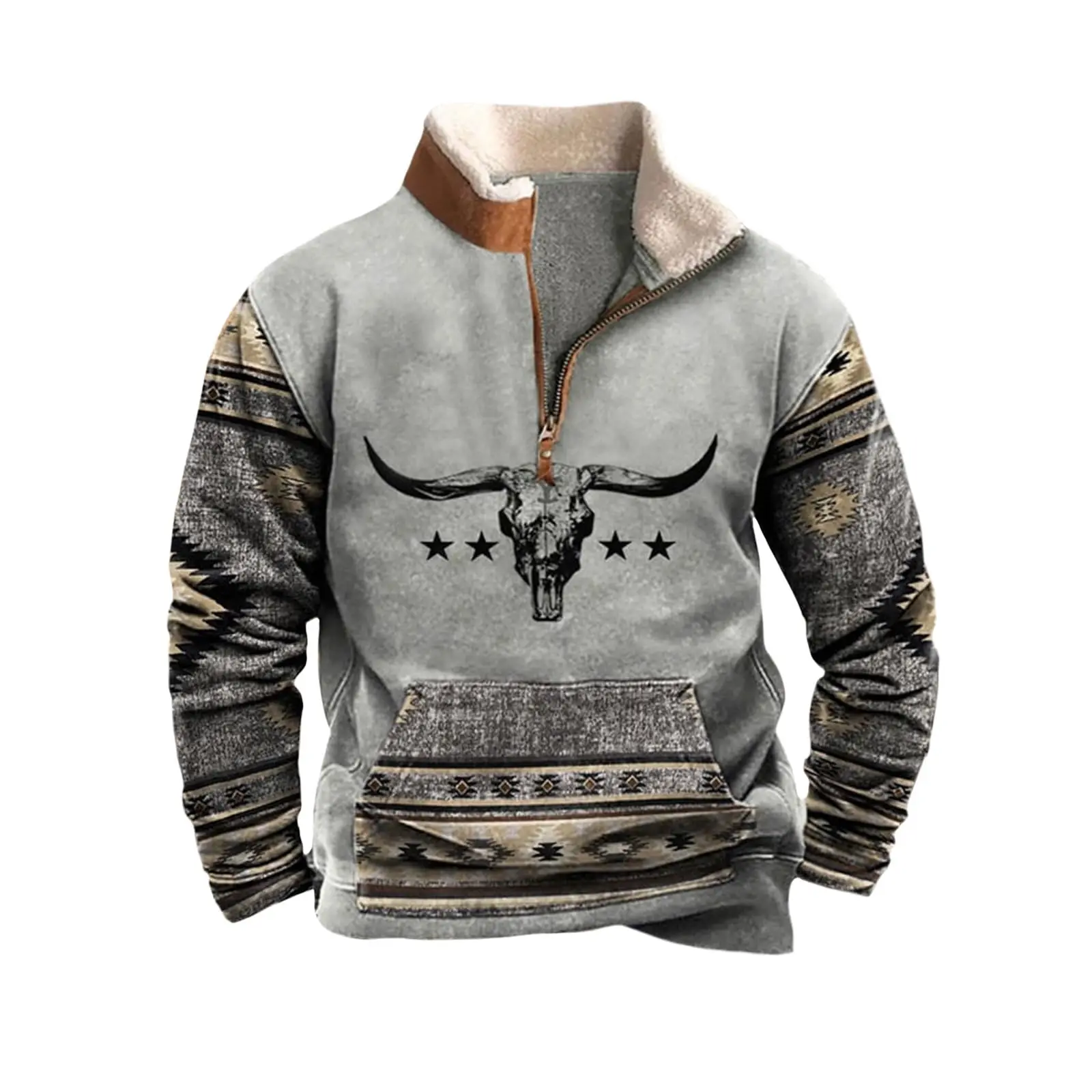 Mens Cowboy Sweatshirt Vintage Print Western Aztec Sweatshirt Casual Long Sleeve 1/4 Zip Fleece Pullover Menswear Hoodie Sweater - Image 5