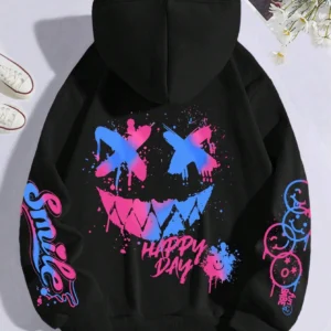 Happy Day Graffiti Print men&Women Hoodie Street Hip Hop Hoody Hoodies Clothes