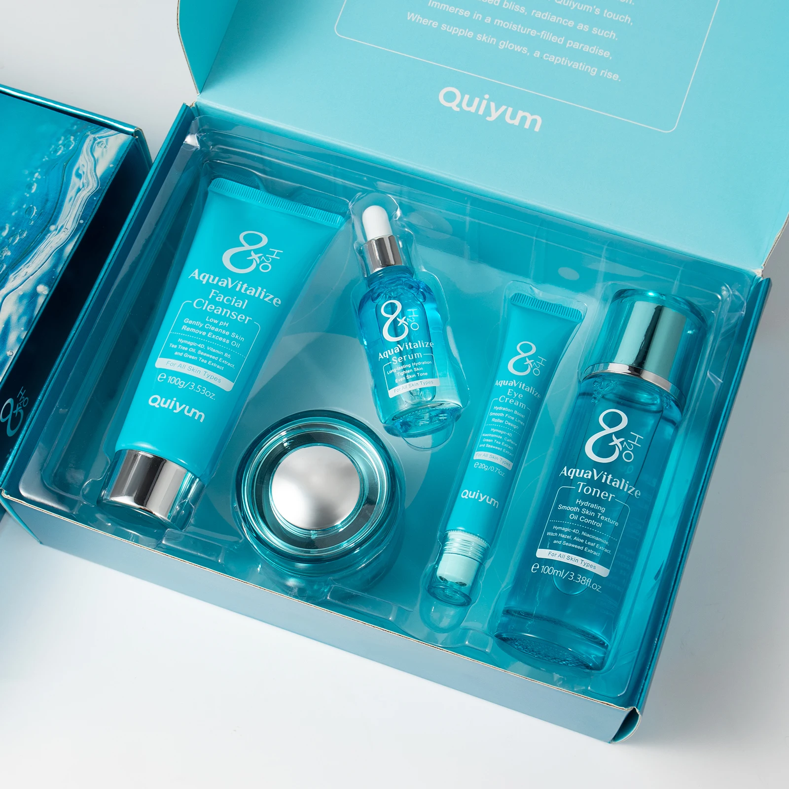 QUIYUM 8X H₂O AquaVitalize Skincare Set 5PCS Deep Hydration Kit Wrinkle Smoothing Tightening Treatment Gift Set - Image 3