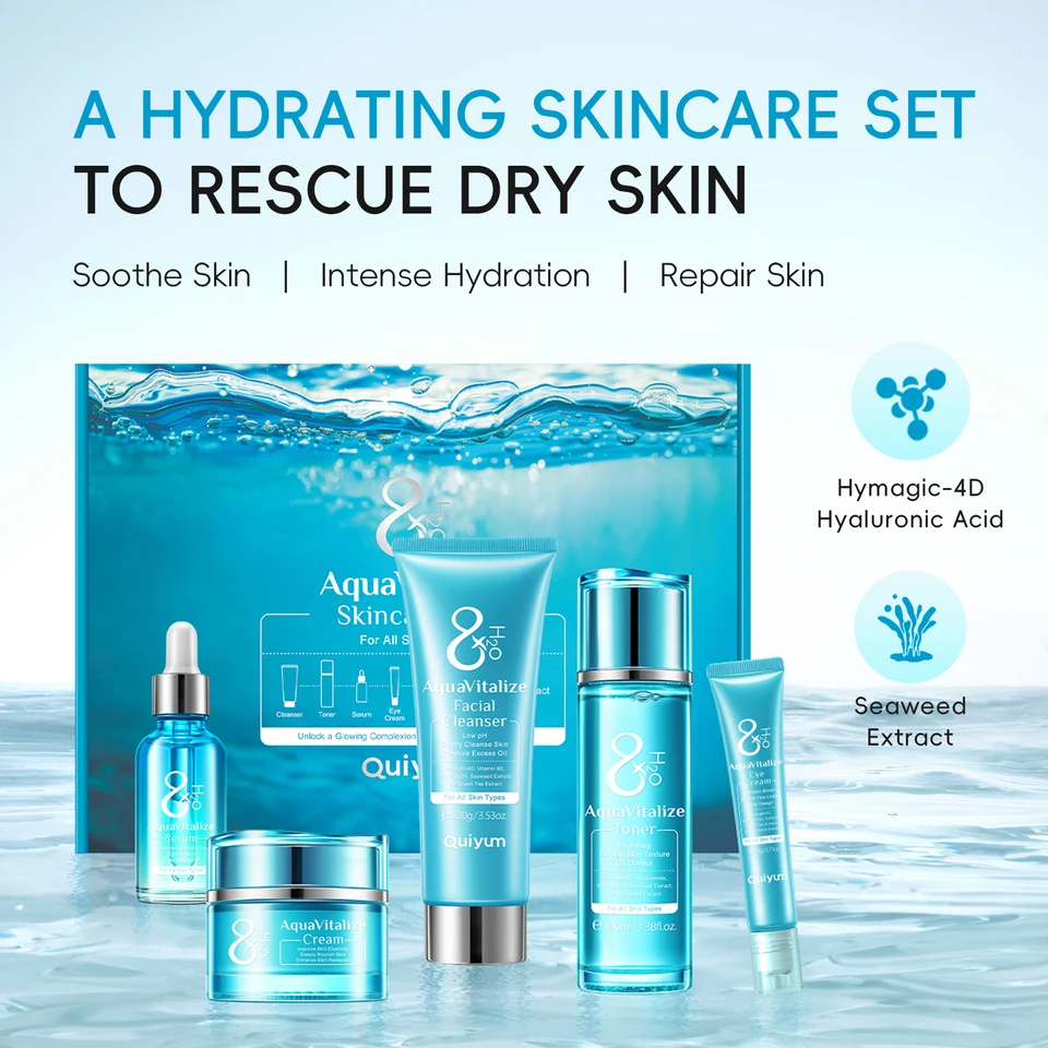 QUIYUM 8X H₂O AquaVitalize Skincare Set 5PCS Deep Hydration Kit Wrinkle Smoothing Tightening Treatment Gift Set - Image 7