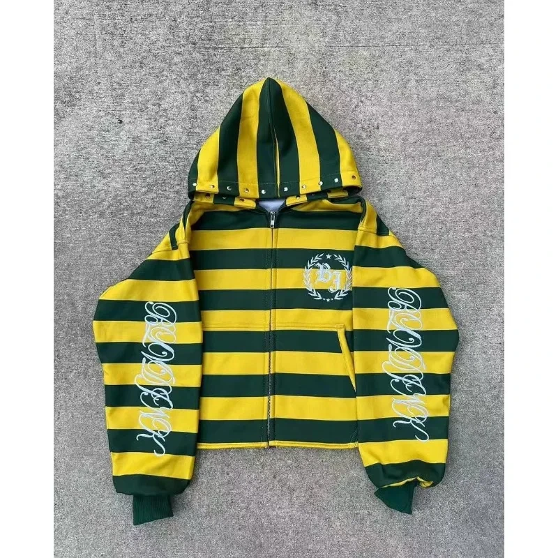 Harajuku pink striped design fur collar kawaii zip up hoodies for women fashion aesthetic y2k winter new casual baggy sweatshirt - Image 14