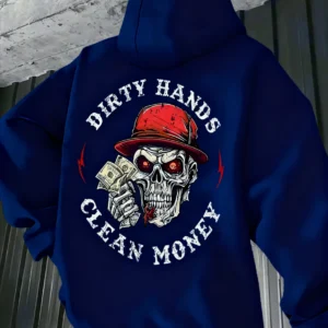 2025 Autumn and Winter New Collection Men's Gothic "Dirty Hands Clean Money" Biker Reaper Graphic Sport Hooded Sweatshirt