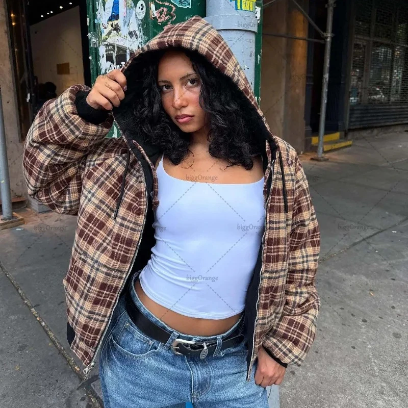 Harajuku pink striped design fur collar kawaii zip up hoodies for women fashion aesthetic y2k winter new casual baggy sweatshirt - Image 7