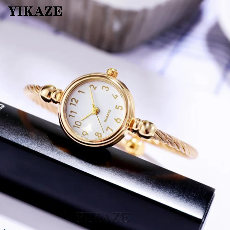 YIKAZE Small Gold Bangle Bracelet Luxury Watch Stainless Steel Retro Ladies Quartz Wristwatch Fashion Casual Thin Chain Watches - Image 16