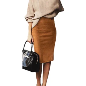 Sexy Multi Color Suede Midi Pencil Skirt Women 2024 Fashion Elastic High Waist Office Lady Bodycon Skirts Saias