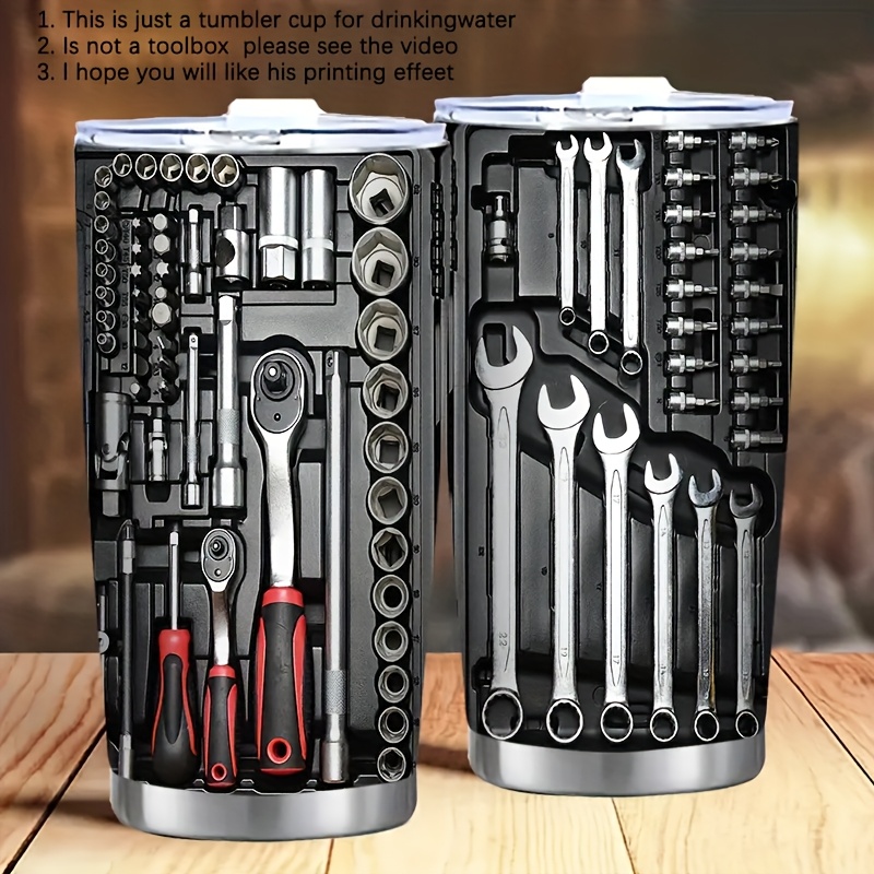 20oz Stainless Steel Travel Mug with Toolbox Design - Double-Walled Insulated Coffee Cup with Lid, Perfect Gift for Parents & Friends, Ideal for Camping, Hiking, Driving & Travel - Durable, Reusable - Image 2