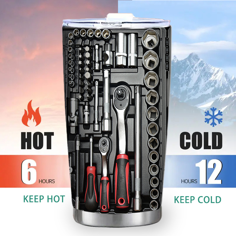 20oz Stainless Steel Travel Mug with Toolbox Design - Double-Walled Insulated Coffee Cup with Lid, Perfect Gift for Parents & Friends, Ideal for Camping, Hiking, Driving & Travel - Durable, Reusable - Image 3